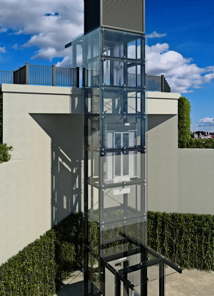 ascensor en fachada trasera de edificio