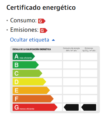 etiqueta certificado energetico letra G en idealista